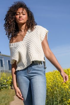 Liza Sweater Vest in Natural | Altar'd State Swester Vests, Waffle Knit Sweater Vest, Knnited Sweaters, Altrd State Sweaters, Cable Knit Sweater Vest, Knit Sweater Vest, Cardigan Crop, Long Knit, Jumpsuit Shorts Rompers