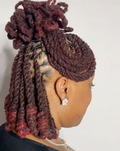 Fishtail Braids On Locs, Loc Upstyles For Women, Space Buns With Locs, 2 Strand Loc Styles, Loc Designs For Women, Half Up Half Down Dread Styles, Loc Curls Styles Pipe Cleaners, Loc Styles With Bangs, 2 Strand Locs