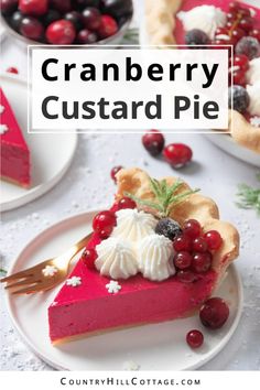 cranberry custard pie on a white plate