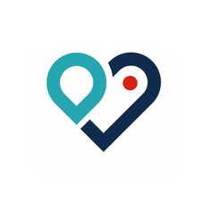 two blue and red heart shaped logos