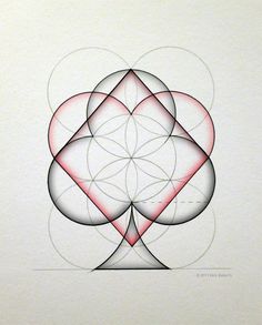 an abstract drawing with red and white circles in the center, on a white background