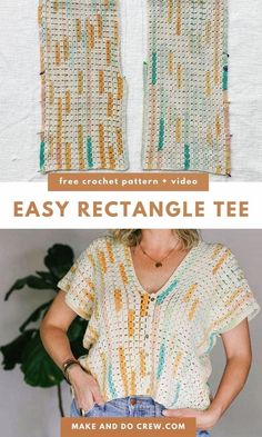 the easy crochet rectangle t - shirt pattern is perfect for beginners to make