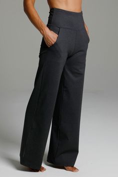 Why we love this: These are an essential yoga dress pant for fall! The right amount of cozy, classy, & functional– ideal for the changing of seasons!  Features: KiraGrace PowerStrong Print: Feels comfortable and luxurious  High-rise, 32" inseam. Leg Opening: 23"  Slimming high waist with practical side pockets Made in U.S.A. of imported fabric   Waist: High-Waisted (13.5" Rise) Inseam: 32" inseam, easy to hem For a shorter length, click here Leg Shape: Wide leg Sizin Comfortable Dress Pants, Yoga Bottoms, Yoga Dress, High Waist Wide Leg Pants, Yoga Pants Outfit, Wide Leg Pant, Pantalon Large, Mode Inspo, Work Wardrobe