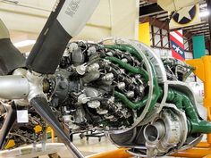 an airplane engine on display in a museum