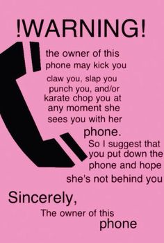 a pink poster with an image of a phone on it's side and the words warning