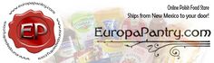 the european pantry logo is shown in front of an image of some food and drinks