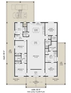 the floor plan for a two story house with three car garages and an attached living area