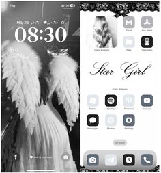 an iphone screen with angel wings on it and the text,'our girl '