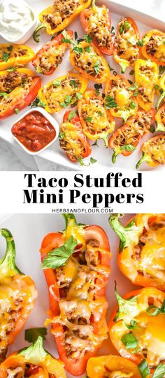 taco stuffed mini peppers with cheese and lettuce