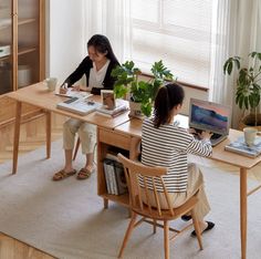 Double Office Desk, Bay Window Office, Double Desks, Office Attic, Double Office, Solid Wood Office Desk, Simple Computer Desk, Narrow Desk, Double Desk