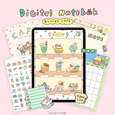 the digital notebook is filled with cute pictures and stickers for children's learning