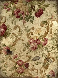 an old wallpaper with flowers and leaves on it