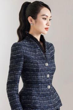 Lana Peplum Lapelless Tweed Jacket - MEAN BLVD Tweed Outfit Women, Tweed Jacket Outfit, Celebrity Brides, Jacket Dresses Formal, Tweed Fashion, Classic Outfits For Women, Tweed Outfit, Unconventional Wedding