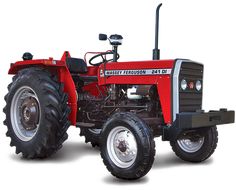 a red tractor is shown on a white background