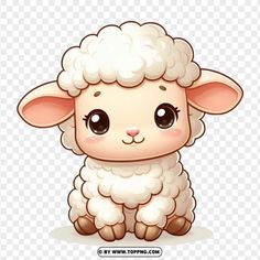 a cartoon sheep with big eyes sitting down