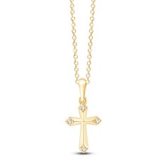 Celebrate a milestone moment in their young life with this faith-filled diamond cross necklace. 14K yellow gold Four diamond accents touch the ends of the angled cross 13-inch cable chain; lobster clasp Diamond Cross Necklace, Diamond Cross Necklaces, Jared The Galleria Of Jewelry, Young Life, Diamond Cross, Cable Chain, Lobster Clasp, Cross Necklace, Cable