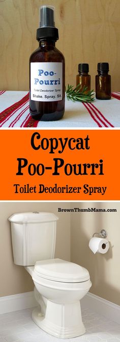 a bottle of copycat poo - pourri next to a toilet