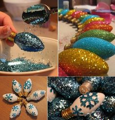 there are many different pictures of items made out of paper and glitters on the table