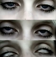 three pictures of the same woman's eyes with black mascara on their lashes and eyelashes