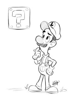 a cartoon character is standing in front of the letter f and pointing to it with his finger