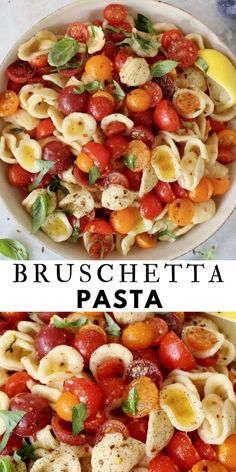 two pictures with different types of pasta in them and the words bruschetta pasta