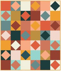 an orange and green pattern with squares on it