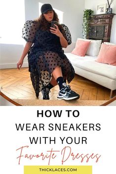 Plus Size Dresses With Sneakers, Plus Size Dress With Sneakers, Sequins And Sneakers Outfit, Sneaker Ball Outfit Ideas Plus Size, Plus Size Sneaker Ball Outfit, Cocktail Dress And Sneakers, Black Dress With Sneakers Outfits, Tube Dress With Sneakers, Gown And Sneakers Outfit