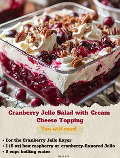 cranberry jello salad with cream cheese topping