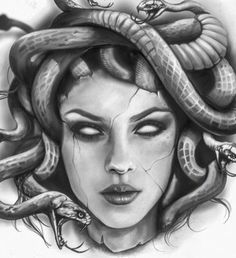 a drawing of a woman with snakes on her head