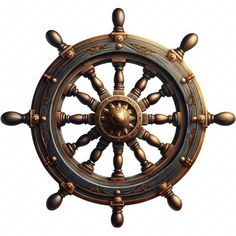 an image of a ship steering wheel on a white background with clipping path to the center