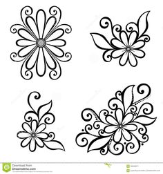 four black and white flowers with swirls on the petals stock photo - image 3497