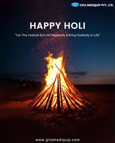 a bonfire with the words happy holi written on it and an image of fire in the background