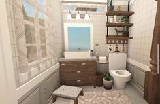 the bathroom is decorated in white and brown