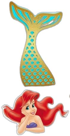 the little mermaid stickers are shown in three different shapes and sizes, including one with a