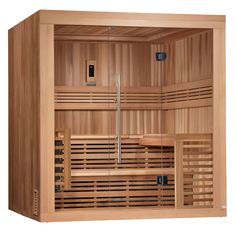 a wooden sauna is shown on a white background