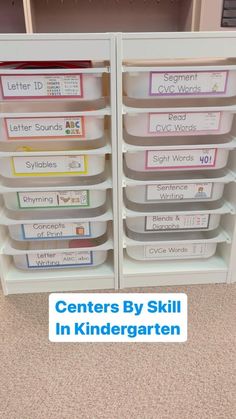 two white bins filled with different types of letters and numbers