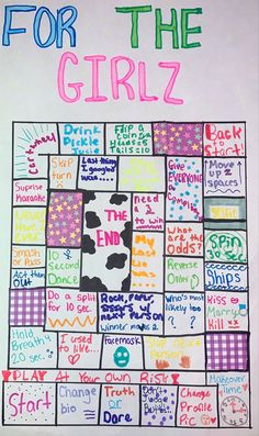 a poster with the words for the girlz written in different colors and shapes on it