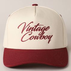 Vintage Cowboy Embroidery Two-Tone Baseball Cap - "Vintage Cowboy" Text Embroidery - 5 Panel Canvas Baseball Cap - 100% Cotton - Adjustable Buckle Closure - Embroidered In USA *One Size Fits All - Adjustable Strap Makes Fit Comfortable.* The VANTAGE Two-Tone Embroidery Trucker Hat blends style and functionality with its distinctive design. The hat features a two-tone color scheme, combining a vibrant or contrasting color on the front panels with a complementary. The embroidered detailing on the Vintage Cowboy Hat, Western Canvas, Trucker Hats For Men, Cowboy Embroidery, Text Embroidery, Mens Trucker Hat, Embroidery Baseball, Embroidered Designs, Embroidered Hat