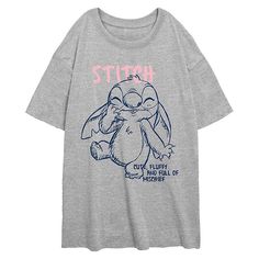 She'll love the look and feel in this Disney's Lilo & Stitch Cute And Fluffy Juniors' Oversized Graphic Tee. © Disney FEATURES Crewneck Short sleevesFABRIC & CARE Cotton Machine wash Imported Size: Medium. Color: Athletic Heather. Gender: female. Age Group: kids.