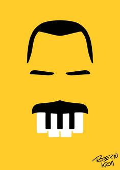 the face of a man with piano keys in front of his mouth and eyes, on a yellow background