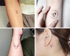 four different tattoos on women's arm and neck, each with the letter i