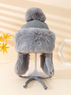 1pc Unisex Children's Pompom Decor Fleece Warm Ear Protection Knit Trapper Hat, Suitable For Winter Outdoor, Skiing, Daily Wear, Winter Gift Beige,Black,Grey,Pink Casual   Fabric  Knit Hat   Kids Accessories, size features are:Bust: ,Length: ,Sleeve Length: Pompom Decor, Earflap Beanie, Knitted Hats Kids, Trapper Hat, Warm Winter Hats, Trapper Hats, Kids Slippers, Ear Protection, Winter Gift