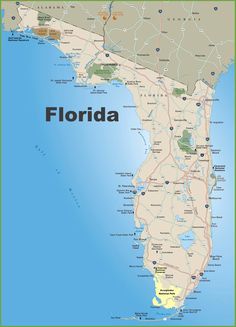 a large map of florida with all the roads and major cities on it's side