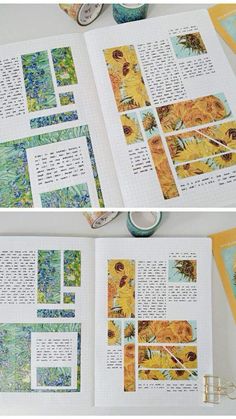 an open book with sunflowers on it and the pages cut out to show them