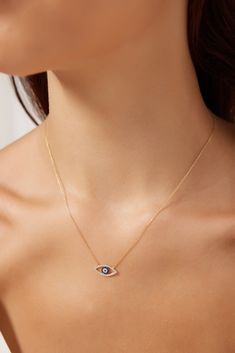 14K Yellow Gold Evil Eye Necklace, Dainty Evil Eye Necklace - LTB JEWELRY Evil Eye Jewelry Bracelet, Gold Evil Eye Necklace, Classy Minimalist, Good Luck Necklace, Delicate Gold Necklace, Diamond Fashion Jewelry, Evil Eye Necklace Gold, Pretty Jewelry Necklaces, Diamond Evil Eye