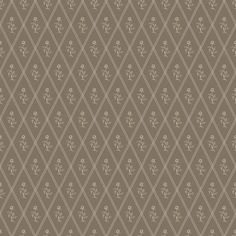 a brown and white wallpaper with small flowers on the bottom, and diamonds in the middle