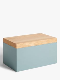 a white box with a wooden top on a white background, the lid is empty