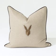 Bandhini Design House Lounge Cushion Creature Metal Rabbit Head Natural & Black Lounge Cushion 55 x 55cm Rabbit Head, Black Lounge, Gold Coast Australia, Lounge Cushions, French Seam, Gold Coast, Hand Stitched, Hand Stitching, Hand Weaving