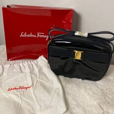 Vintage Classic Bag From Lord And Taylor. Never Used And The Perfect Bag For Any Outfit. Please Note Box Is Damaged From Storage And There Are Stains On The Dust Bag. Questions? Leave A Comment Below! Black Box Bag For Shopping, Elegant Box Bag With Original Box, Ferragamo Bag, Salvatore Ferragamo Bags, Black Leather Crossbody Bag, White Handbag, Classic Bags, Leather Crossbody Purse, Mini Crossbody Bag