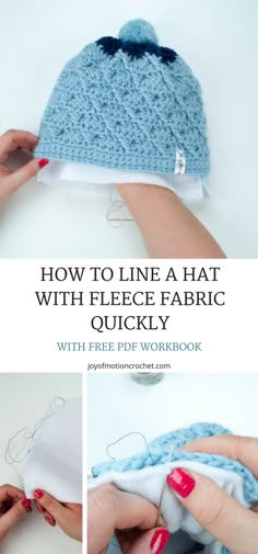 the instructions for how to crochet a hat with fleece fabric and yarn